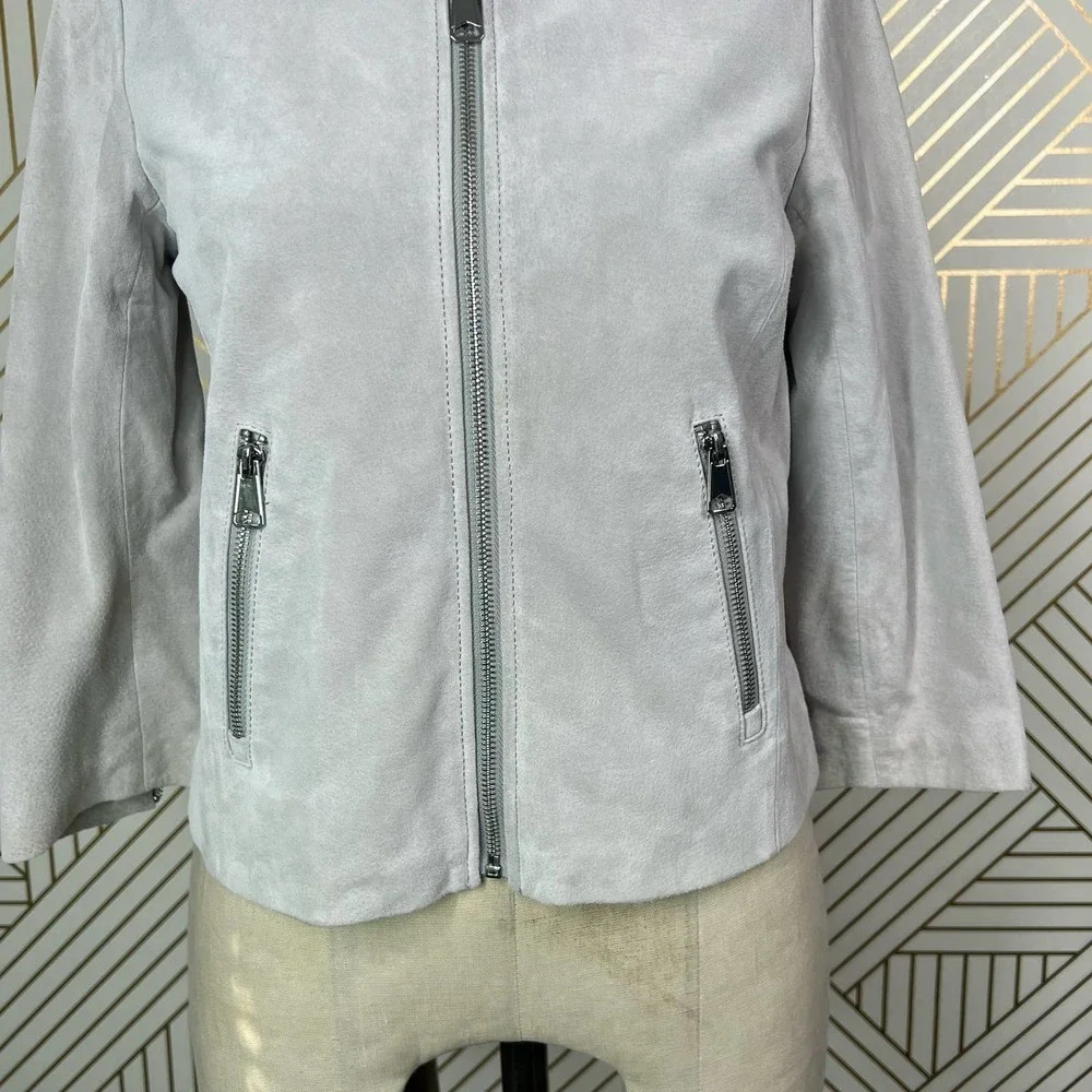 Soia + Kyo‎ Collarless Zip Front Suede Jacket Gray Size US Small - Picture 4 of 12